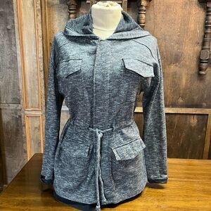 Gray Hooded Jacket with Drawstring Waist